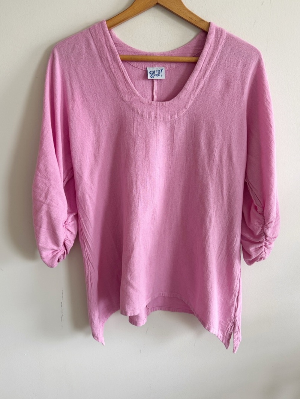 Oh my Gauze pink scoop neck cotton 3/4 sleeve tunic top size 1 S/M